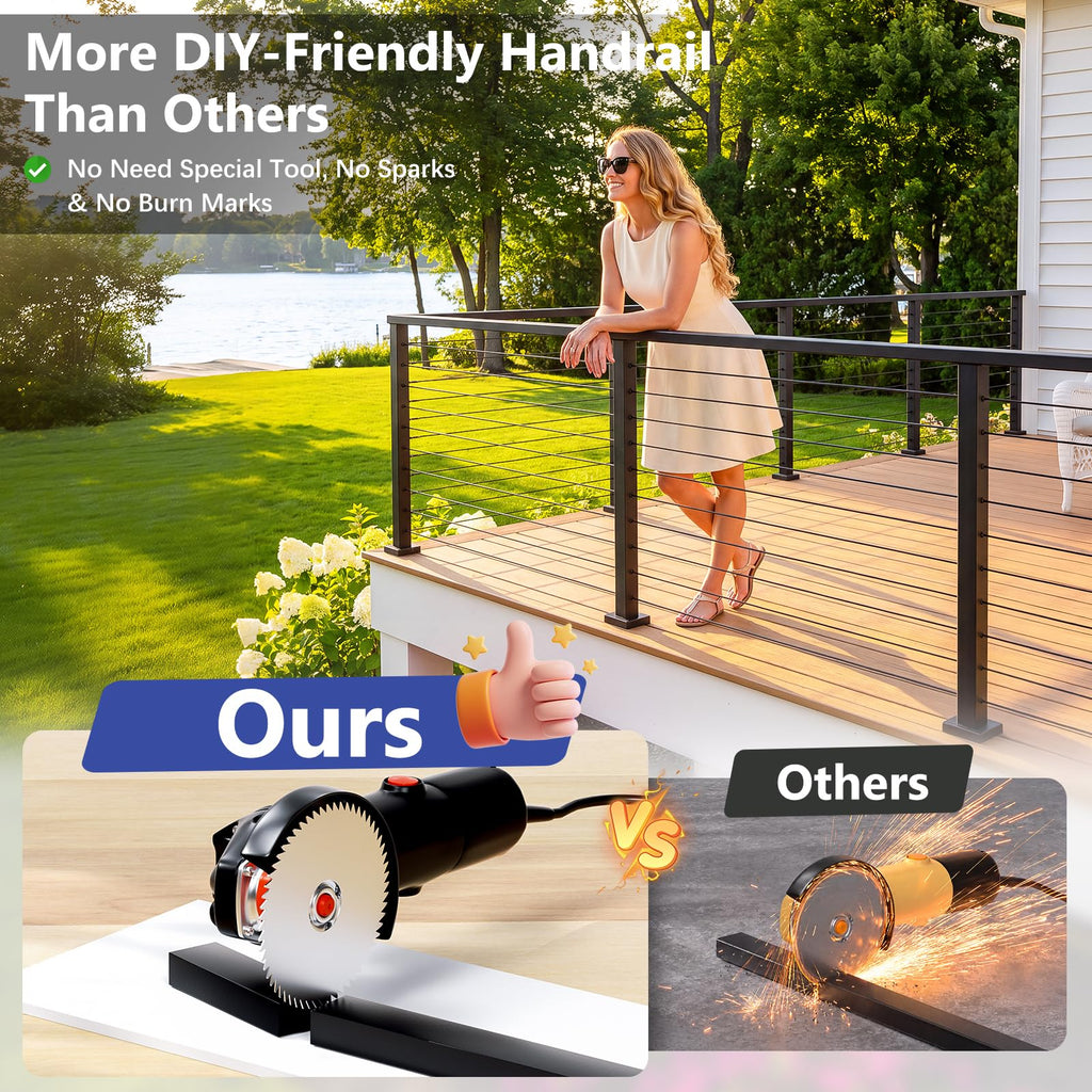 12-16ft Modular 36" Swageless Cable Railing System with Handrail