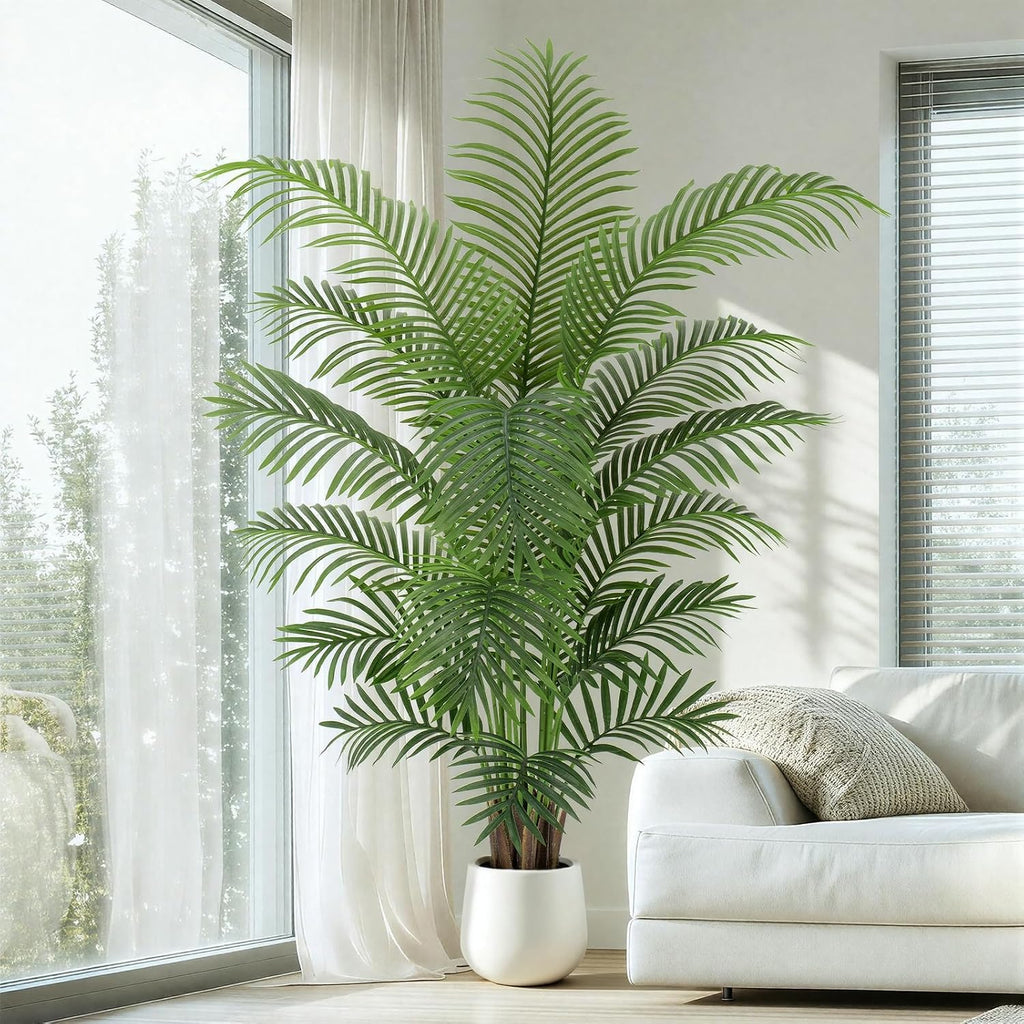 6ft Artificial Palm Tree Tall Faux Palm Tree Indoor Large Fake Plants with 18 Trunks Artificial Plants with White Pot