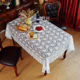 Rectangle Tablecloth White Embroidered Lace Raised Rose Pattern Fabric Farmhouse Rustic Table Cloth 