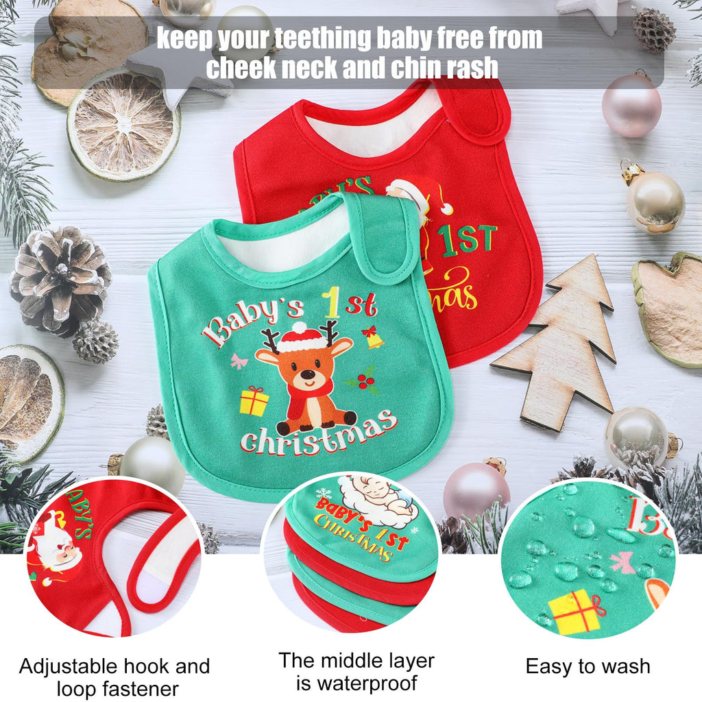 Christmas Baby Bib Babies First Christmas Baby Gifts Xmas Newborn Bibs for Baby Girl Boy with Adjustable Closure Baby
