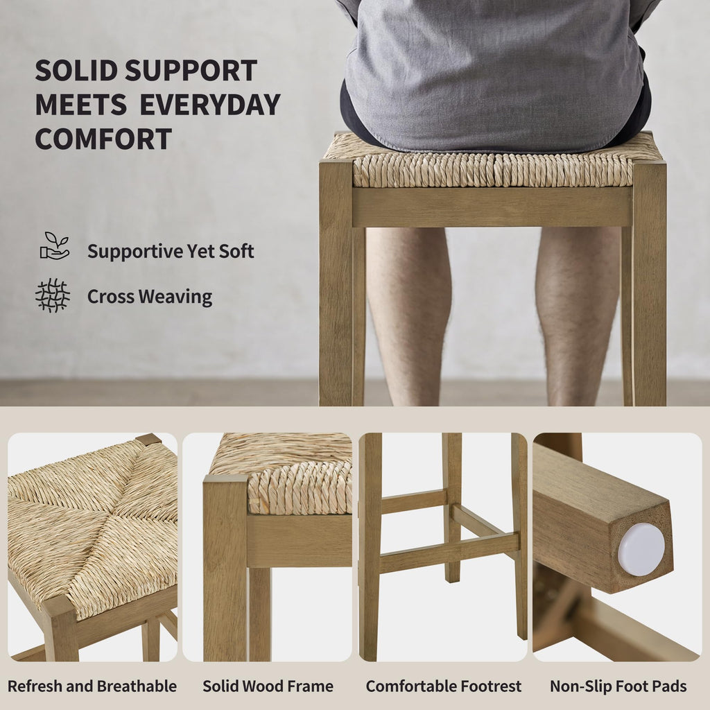 26-Inch Backless Seagrass Counter Stools Set of 2