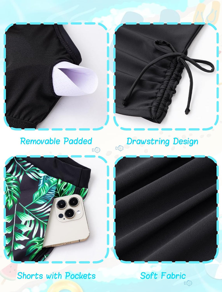 Girls Swimsuits 3 Piece Tankini Bathing Suit with Shorts