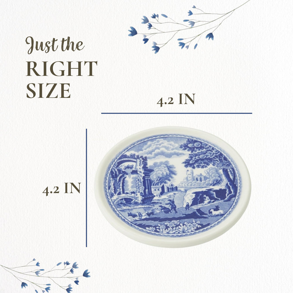 Blue Italian Ceramic Coaster Set, 4 Piece, with Holder