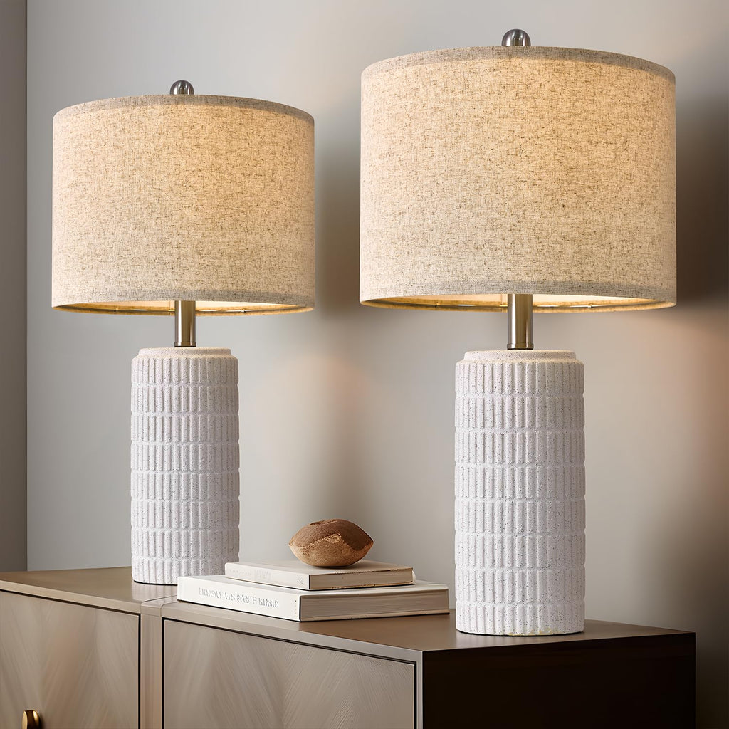 23" Table Lamp, Farmhouse Bedside Lamps Set of 2, Ceramic End Table Lamps, Traditional Nightstand Desk Lamps
