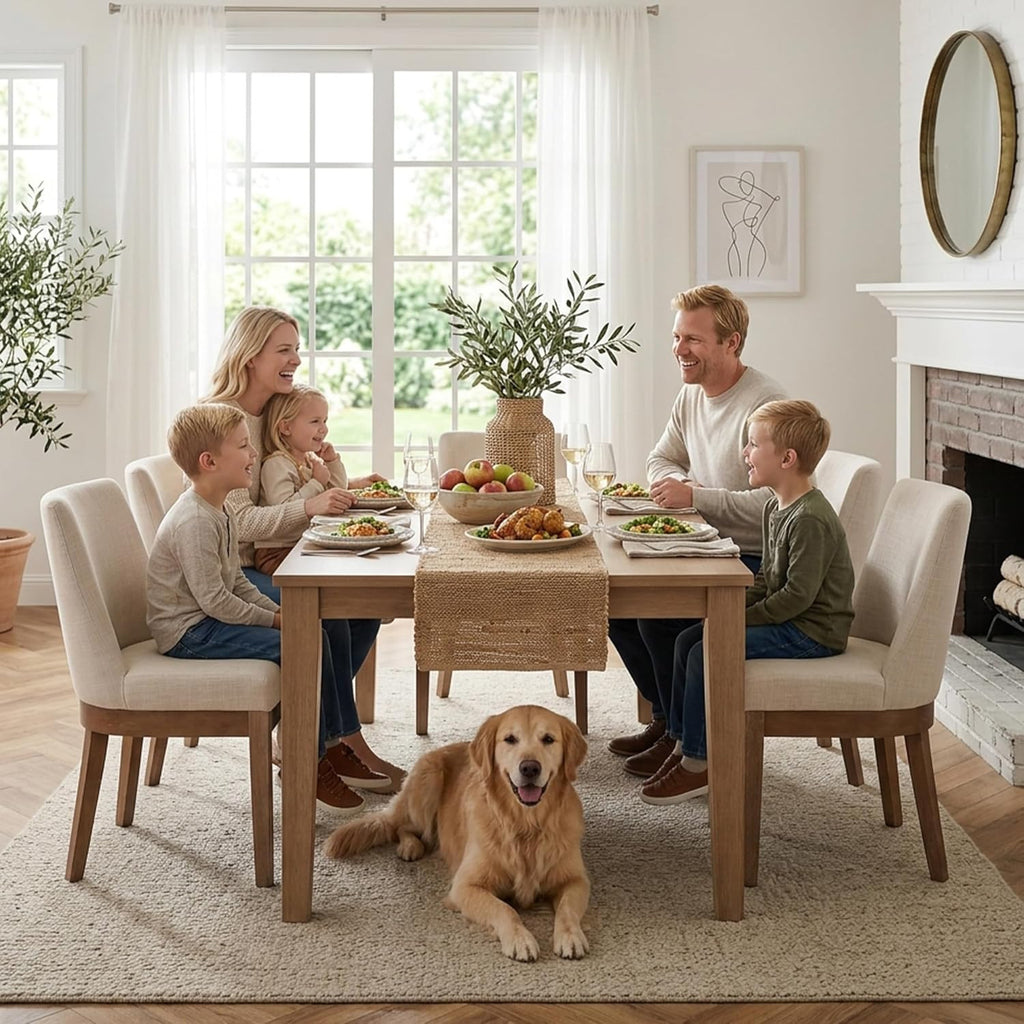 Modern Dining Chairs Set of 4 with Comfortable Back Support, Farmhouse Soft Linen Upholstered Kitchen Dining Room