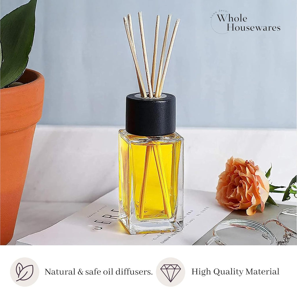 Natural Diffuser Reeds Bottles Sticks | Clear Glass Home Décor and Living Room | Black Wood Caps | Décorative - Set of 4
