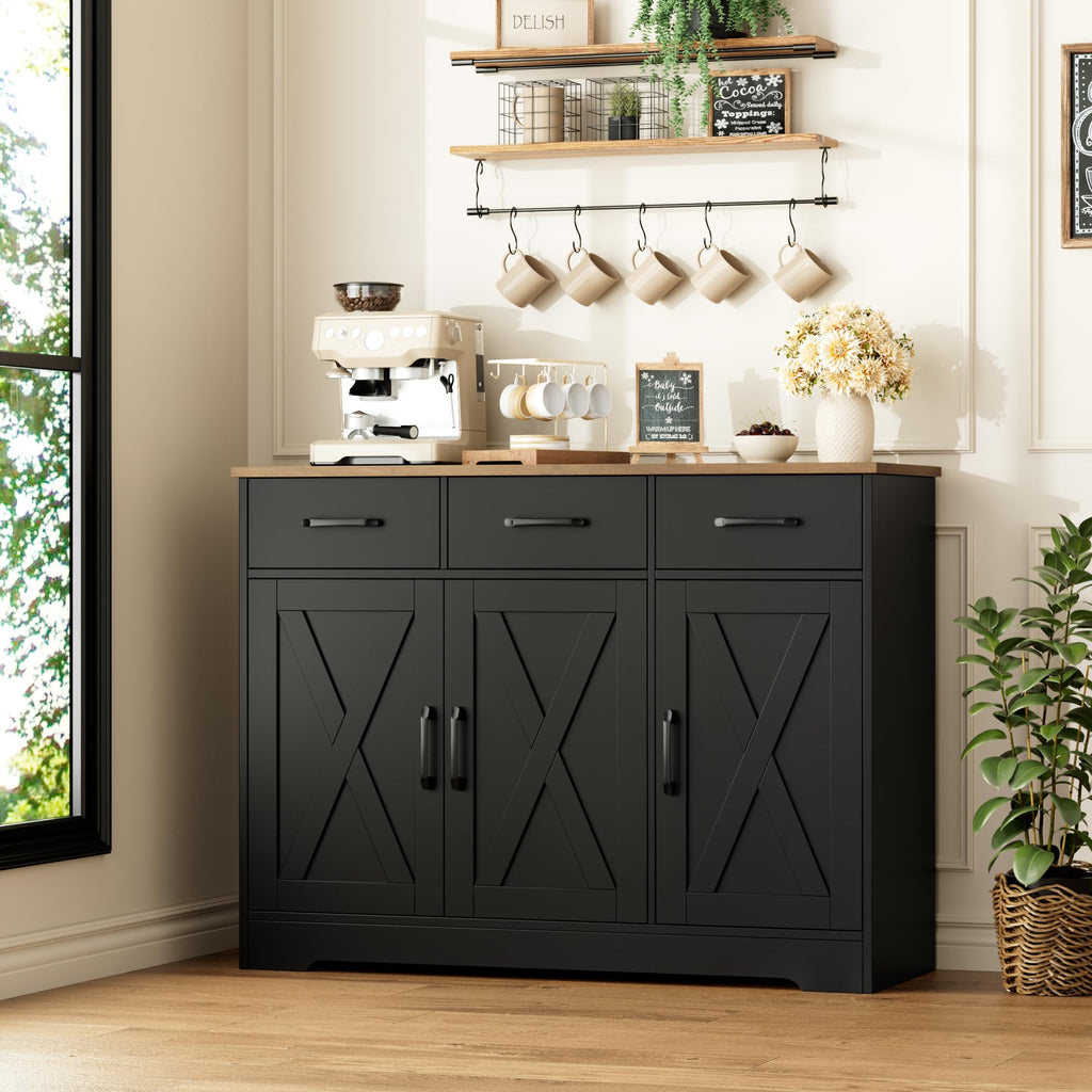 Kitchen Buffet Cabinet with Storage, Sideboard Coffee Bar, Black