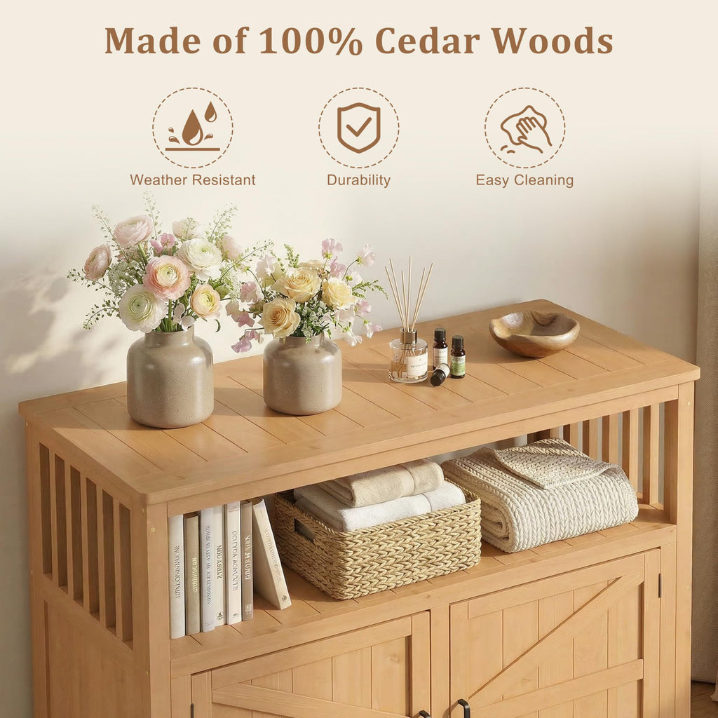 Outdoor Patio Bar Table, Wooden Serving Station with Storage Cabinet