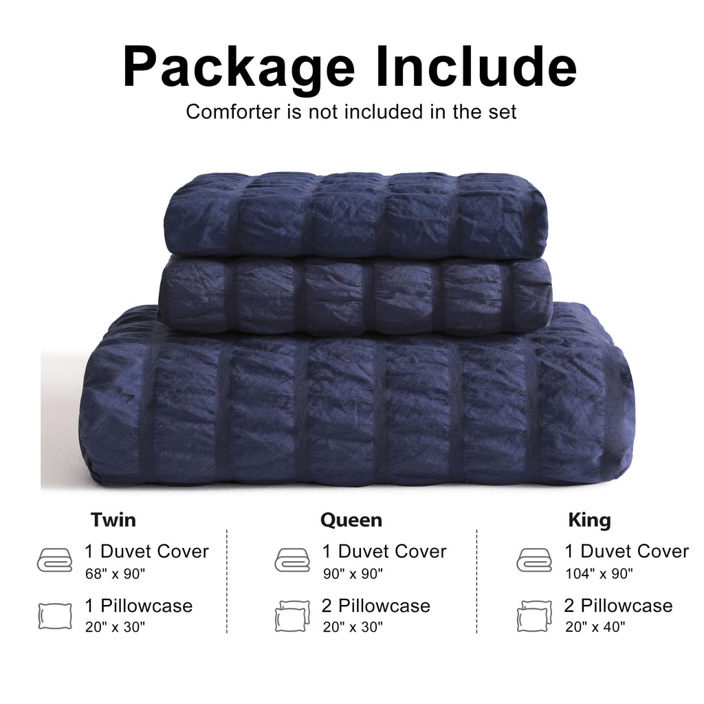 Duvet Cover Set - 2 Piece Seersucker Textured Stripe Washed Microfiber Bedding with Zipper Closure, Soft