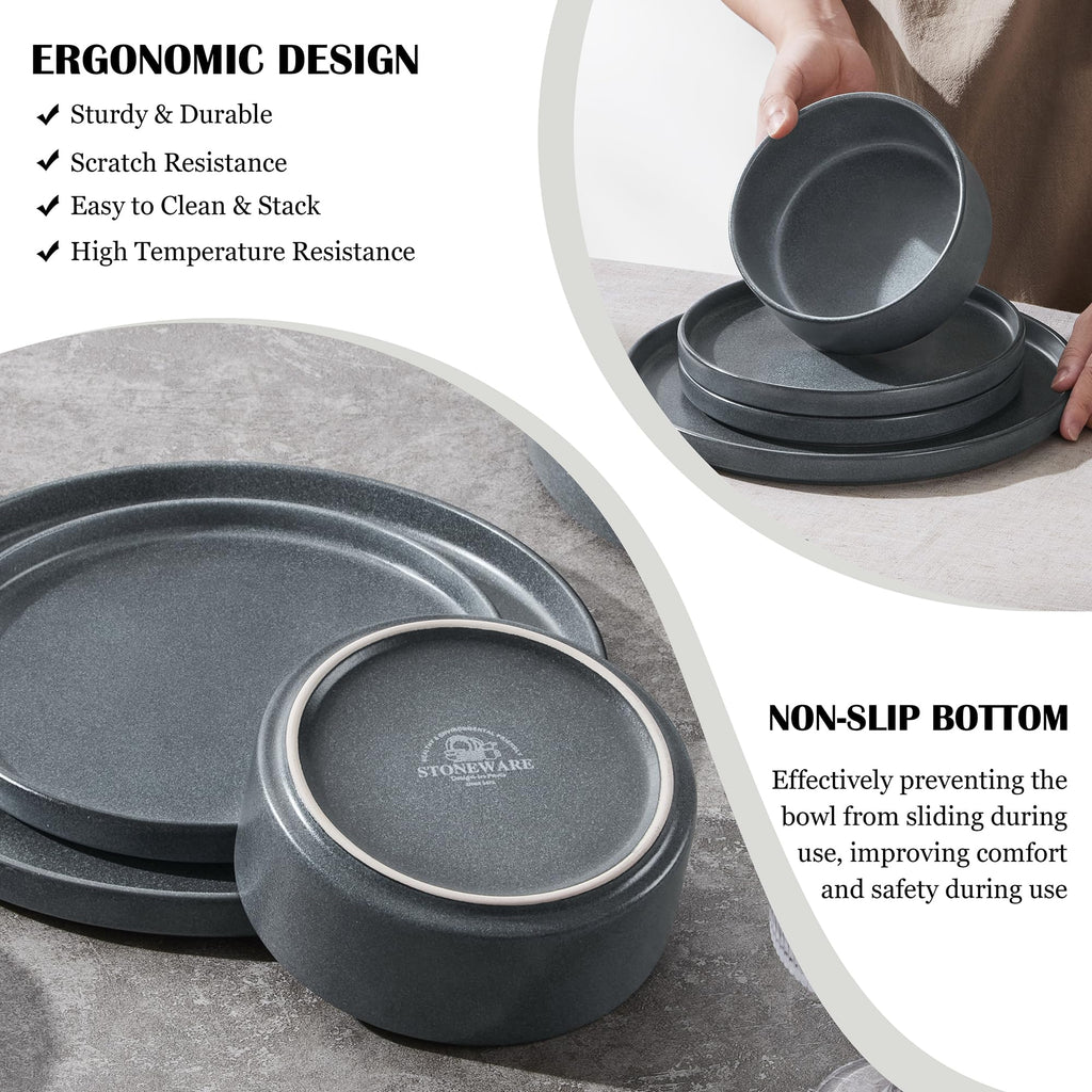 Dinnerware Sets for 4, 12-Piece Reactive Glaze Plates and Bowls Sets