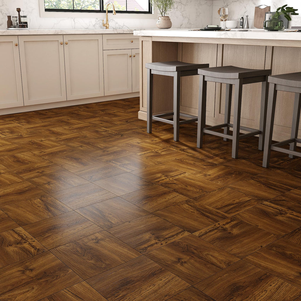 32-Sheets Vinyl Flooring Brown Wood Peel and Stick Floor Tile Waterproof Floor Tiles Attic Kitchen RV 12x12 Sticky