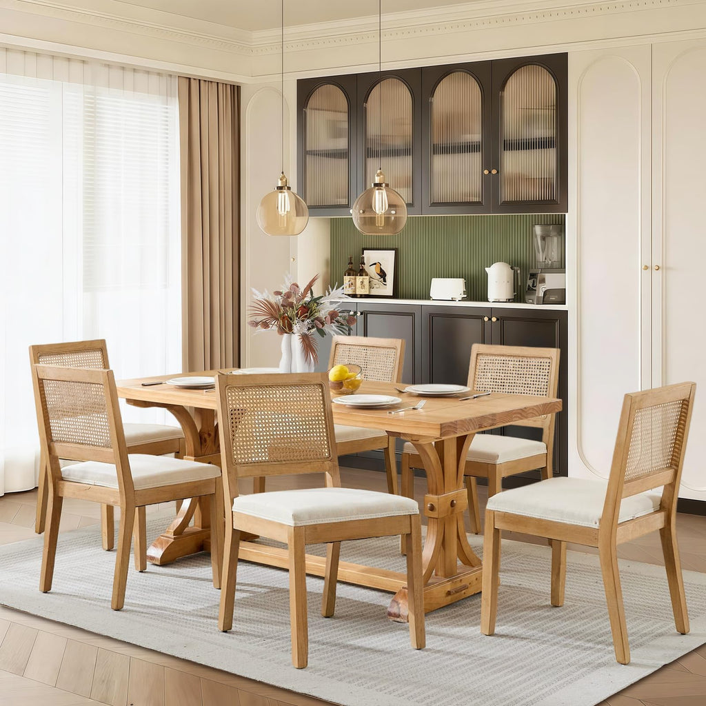 French Dining Chairs Set of 4, Vintage Louis Dining Chairs with Rattan Backrest, Wooden Framehouse Chairs
