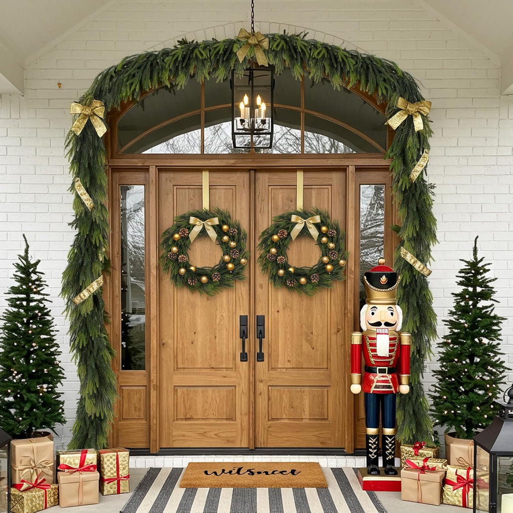 9FT Christmas Norfolk Pine Garland Real Touch Artificial Greenery Garlands Faux Winter Garland for Mantle Fireplace