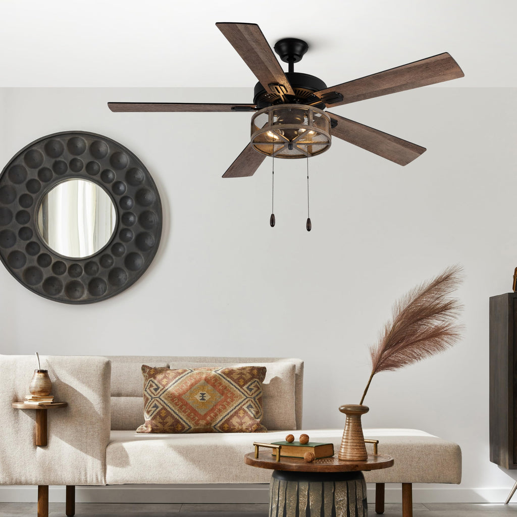 52 Inch LED Modern Farmhouse Ceiling Fan with Light - Rustic Ceiling Fans with Lights - Elegant Industrial Fan with