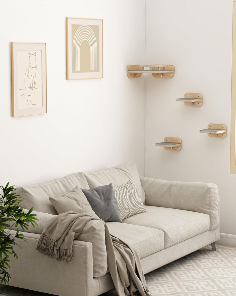 Cat Wall Furniture Corner Climbing Shelf Perches, Cat Bed Wall Mounted with 3 Wide Steps, Modern Floating Stairs