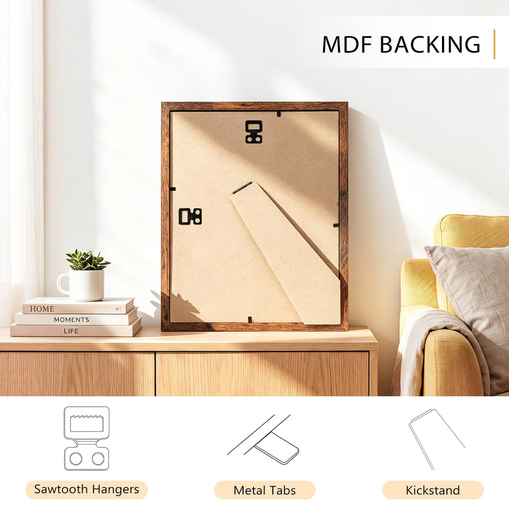 8x10 Picture Frame Set of 6, Wall or Tabletop, Brown Woodgrain