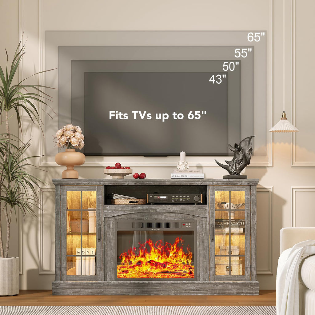 2-in-1 Multifunctional with 23" Removable Electric Fireplace, 58" Farmhouse Entertainment Center, Media Console Table
