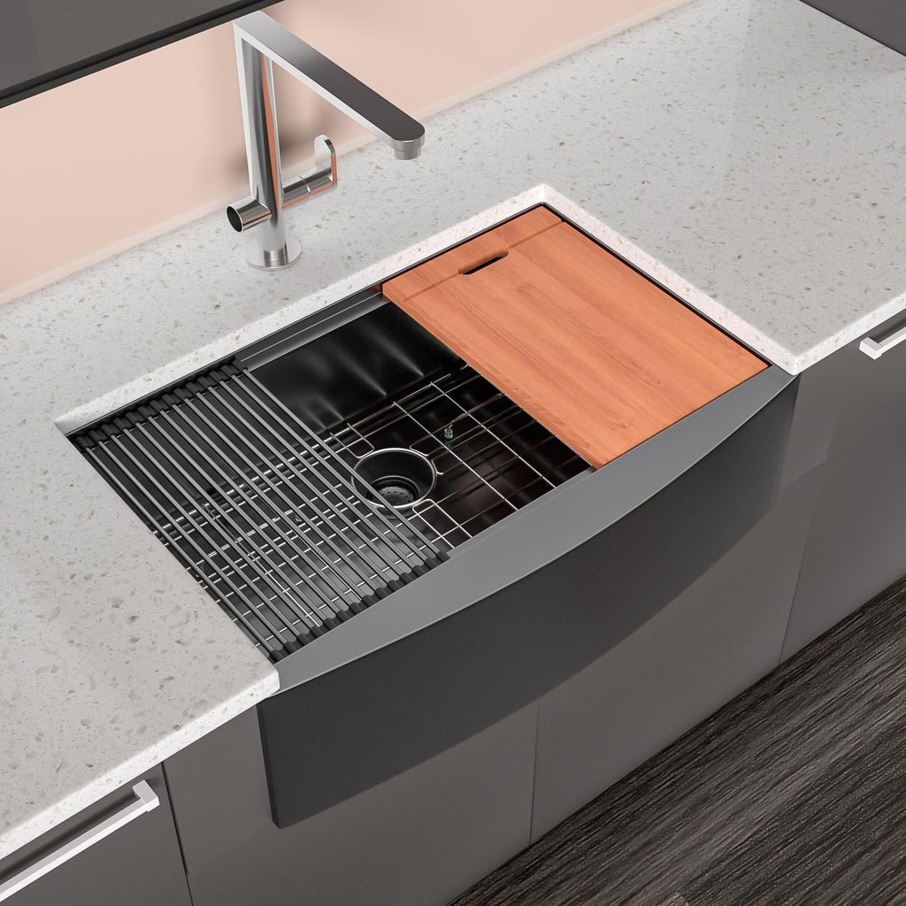 Black Farmhouse Sink - 36x22 Inch Undermount Sinks Gunmetal Black Stainless Steel 16 Gauge 36'' Apron Single Bowl
