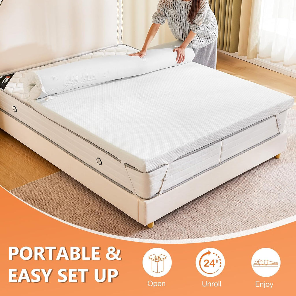 Full Mattress Topper, Memory Foam Pad, 3 Inch | Cooling Gel Infused, Removable Soft Cover, Ventilated, Sleeper Sofa