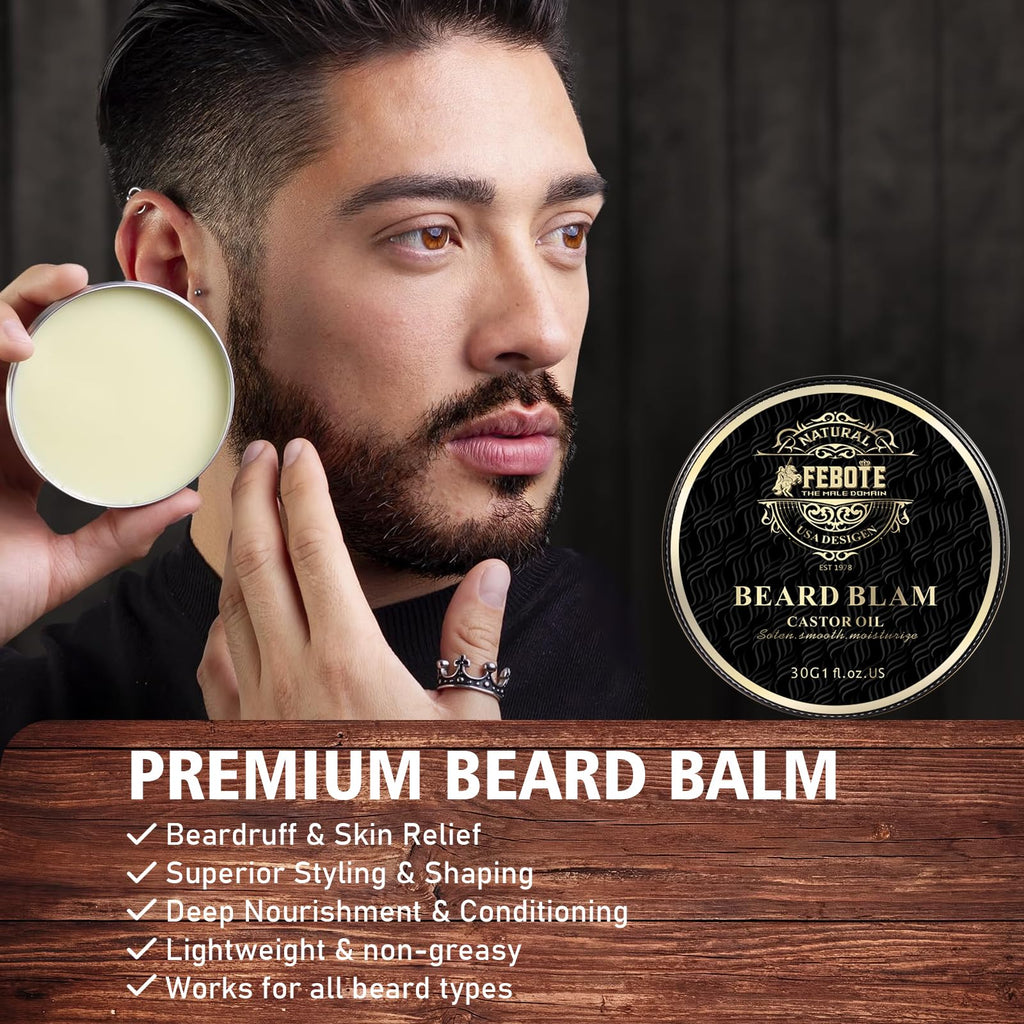 Beard Care Kit for Men - Premium Grooming & Care Set with Beard Wash, Oil, Balm, Brush, Massager Roller and Scissors