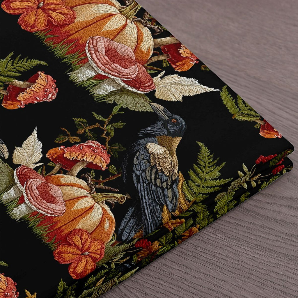 Pumpkin Fabric By The Yard, Bird Mushroom Upholstery Fabric, Fall Autum Wild Botanical Animal Decorative Fabric
