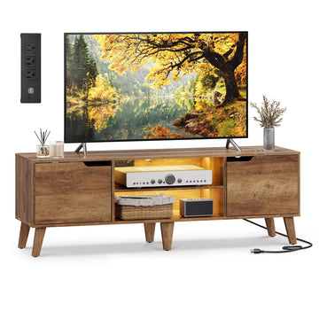 TV Stand with Power Outlet, Entertainment Center with LED Light