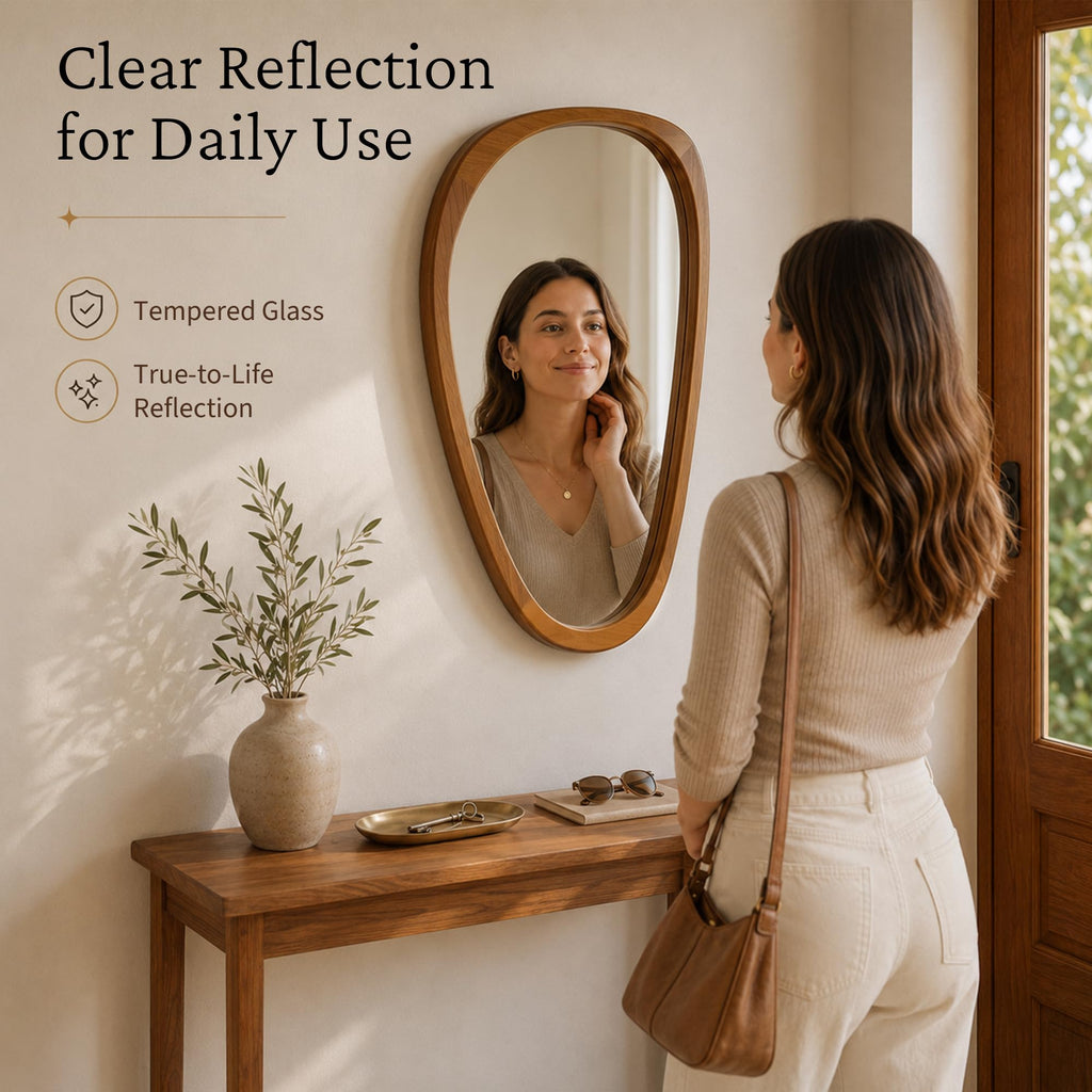 20x30 Inch Warm Walnut Asymmetrical Wood Wall Mirror