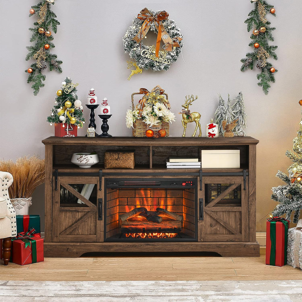 With 3D Flame Effect and Door Sensor - Entertainment Center with 26 inch Electric Fireplace - Media Entertainment