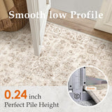 6x6 Washable Neutral Round Rug Beige Vintage Living Room Bedroom Circle Rug Non-Slip Soft Low Pile F