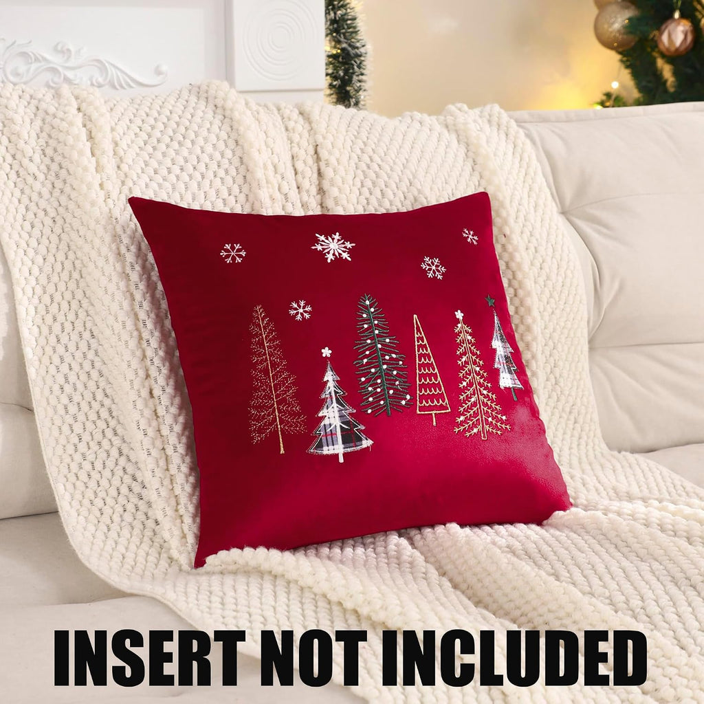 Christmas Throw Pillow Covers 16x16 inch Red Xmas Tree - Set of 2