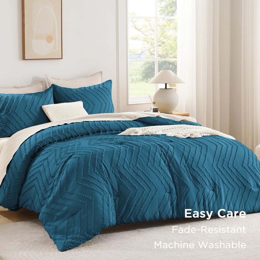 Teal California King Comforter Set, 3 Pieces Boho Bed Set