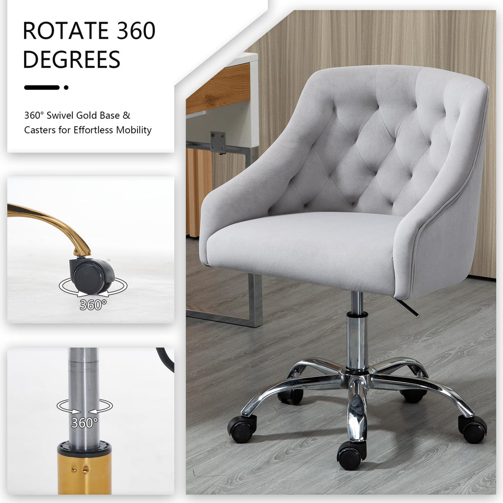 Office Chair, Velvet Swivel Adjustable Accent Vanity Chair with Arms Nailhead Trim, for to Living Room