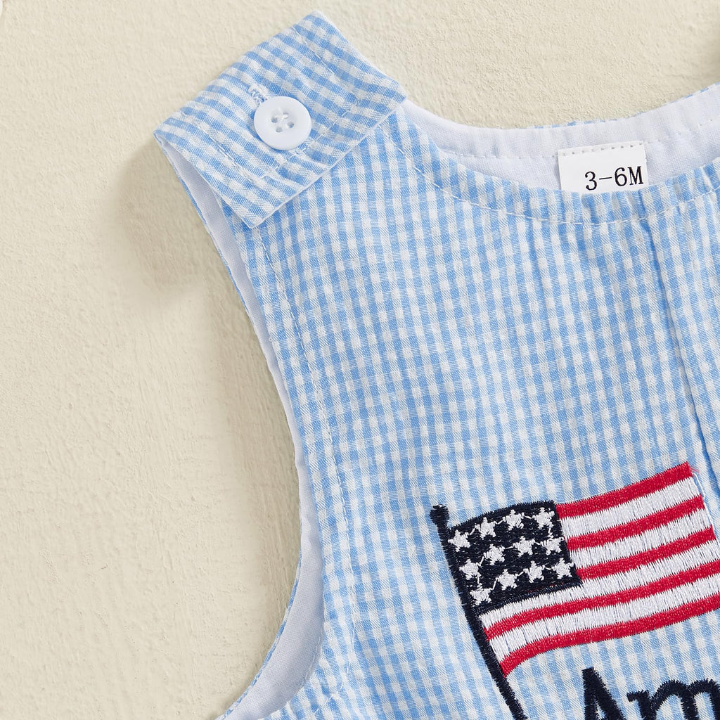 My First 4th Of July Baby Girl Boy Outfit American Flag Sleeveless Overalls Stars And Stripes Romper Memorial Day