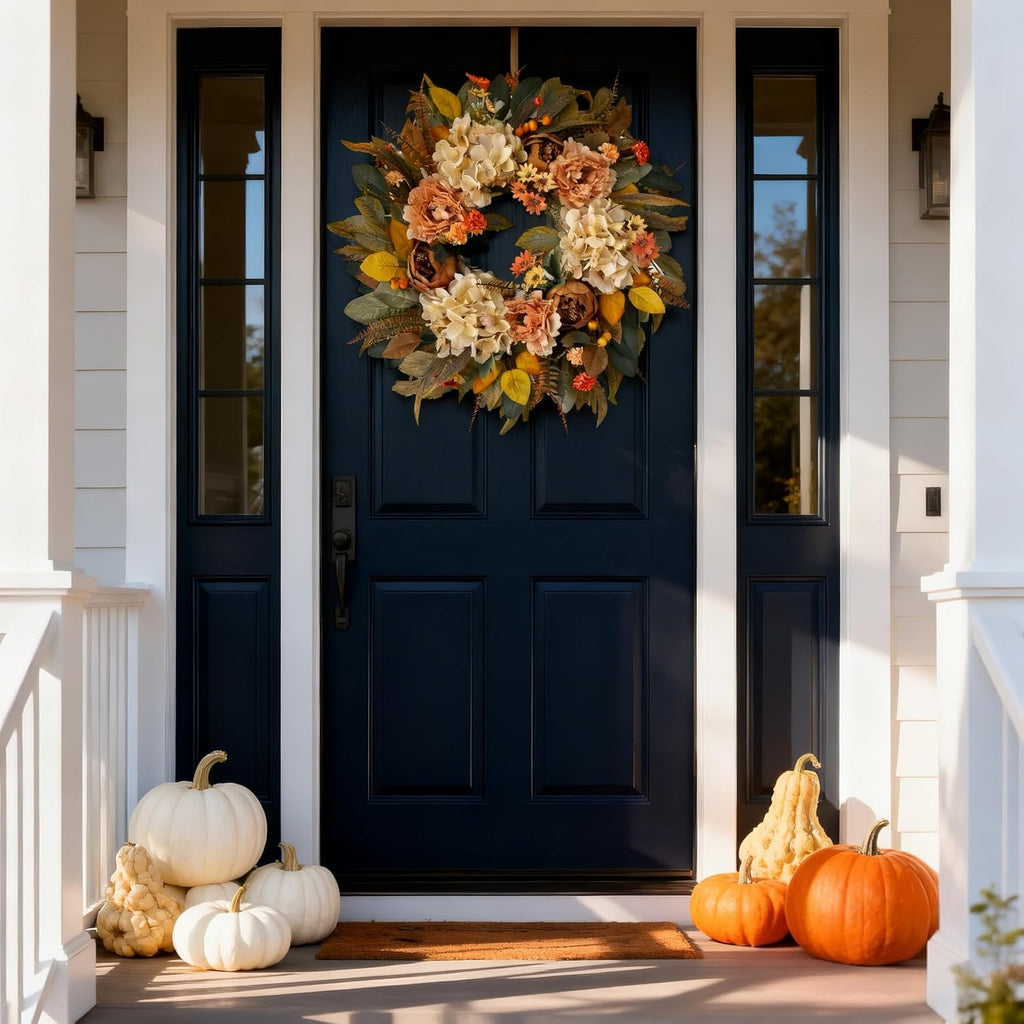 24 Inch Fall Hydrangea Peony Wreath for Front Door