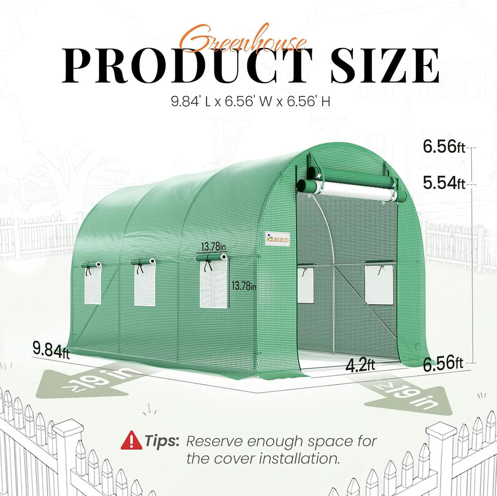 Premium 10x7x7FT Greenhouse for Outdoors, Galvanized Steel Frame | Screen Mesh Door Window Plastic Cover, Upgraded