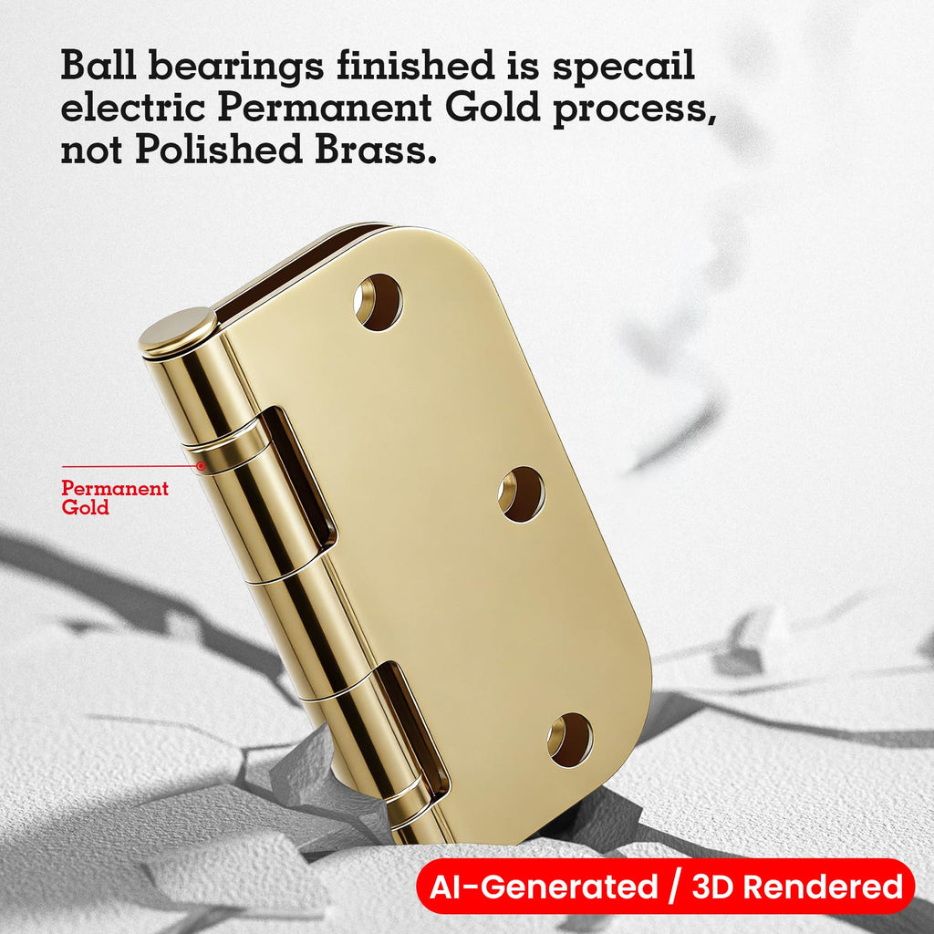 Rounded Door Hinges Polished Brass 3.5 Inch 5/8" Lasting Mute