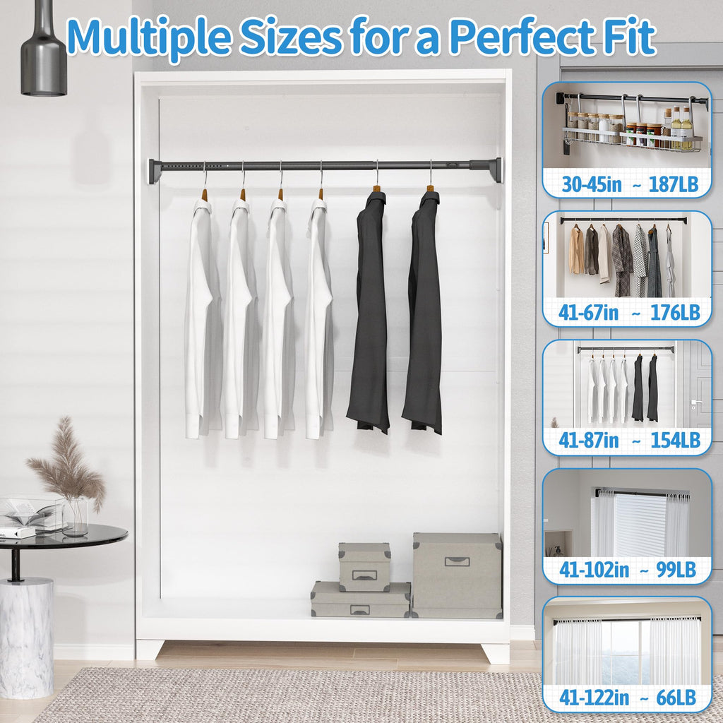 Heavy Duty Tension Pole with Suction Base & One-Click Extension, 1.26in Steel Clothes Rail & Curtain Rod 41-87in, No