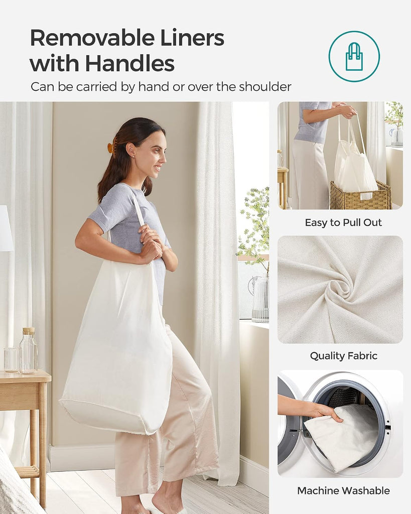 Laundry Hamper with Lid, 130L Wicker Laundry Basket | 6 Mesh Bags, 2 Removable Liner Bags, 13 x 26 x 23.6 Inches
