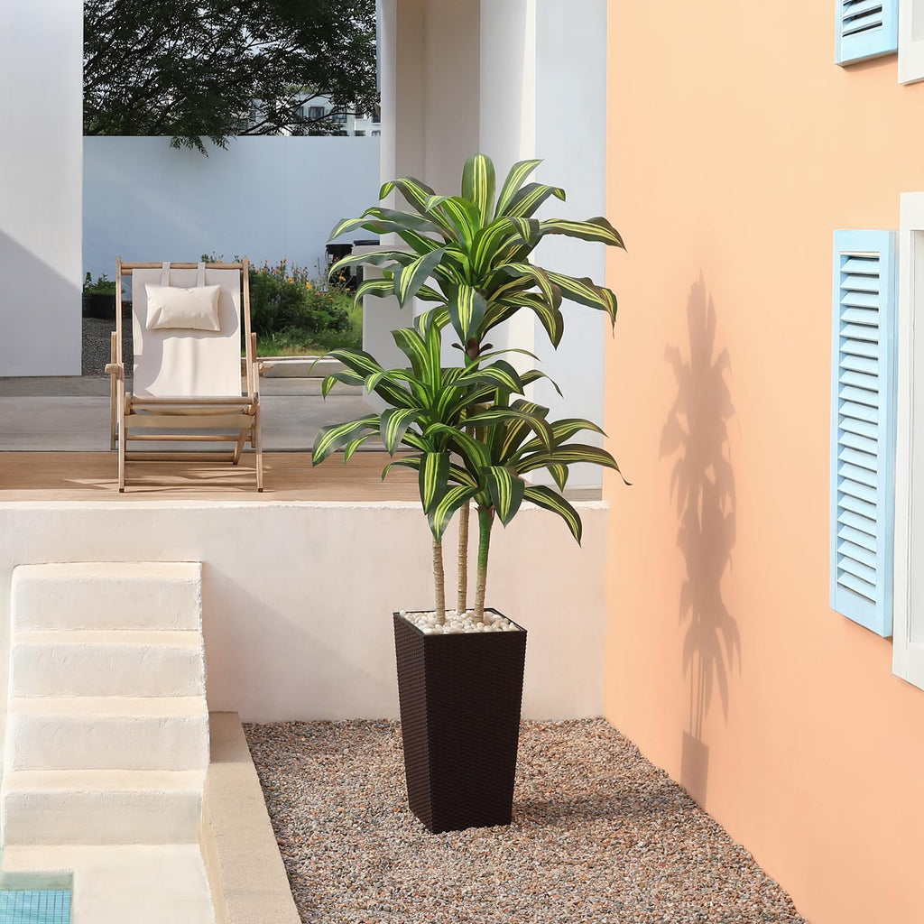 Artificial Dracaena Tree, 6FT UV Resistant Fake Plants with Brown Taper Planter, Lifelike Tall Artificial Floor