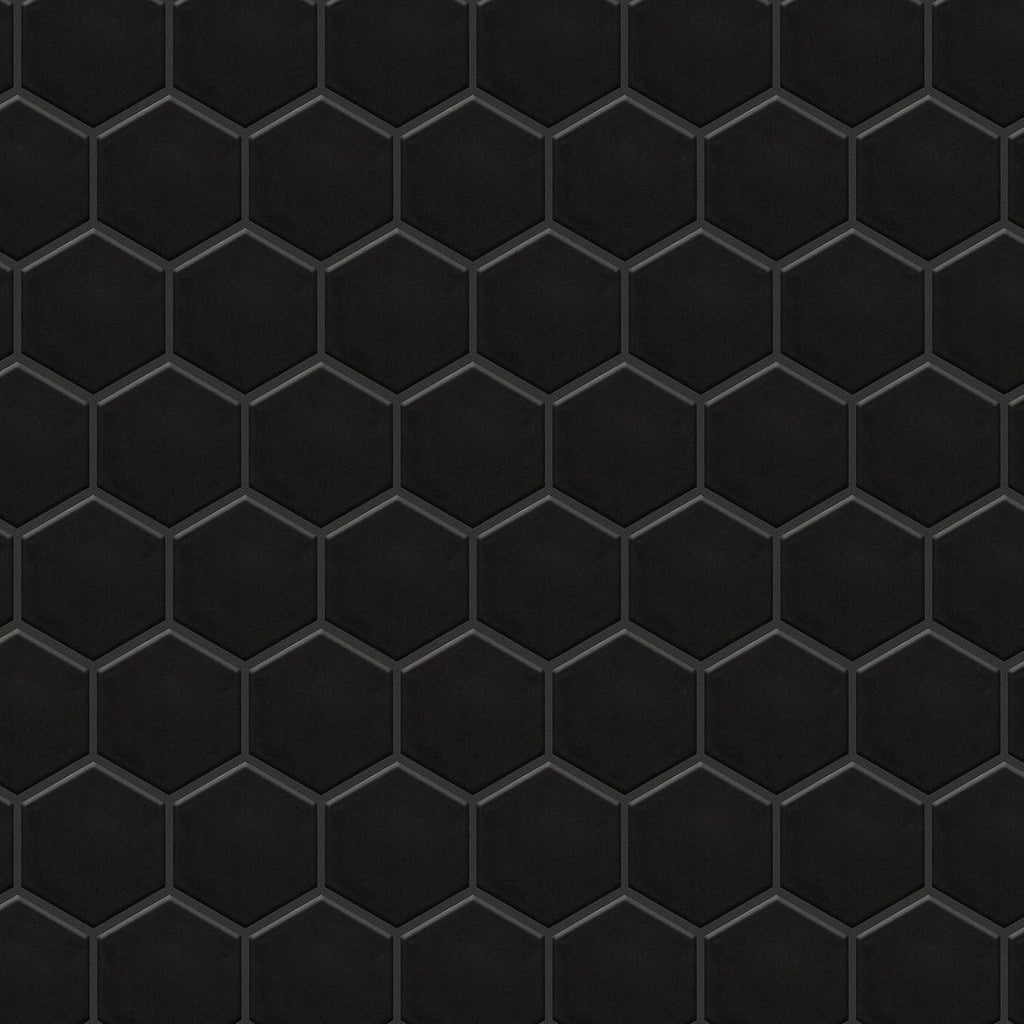 Metro 2" Hex Matte Black 11-1/8" x 12-5/8" Porcelain Mosaic Floor and Wall Tile