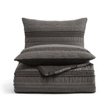 Wonderful Dark Grey Comforter Set King, Yarn Dyed Farmhouse Striped Cotton Lightweight Boho Comforter with Pillow