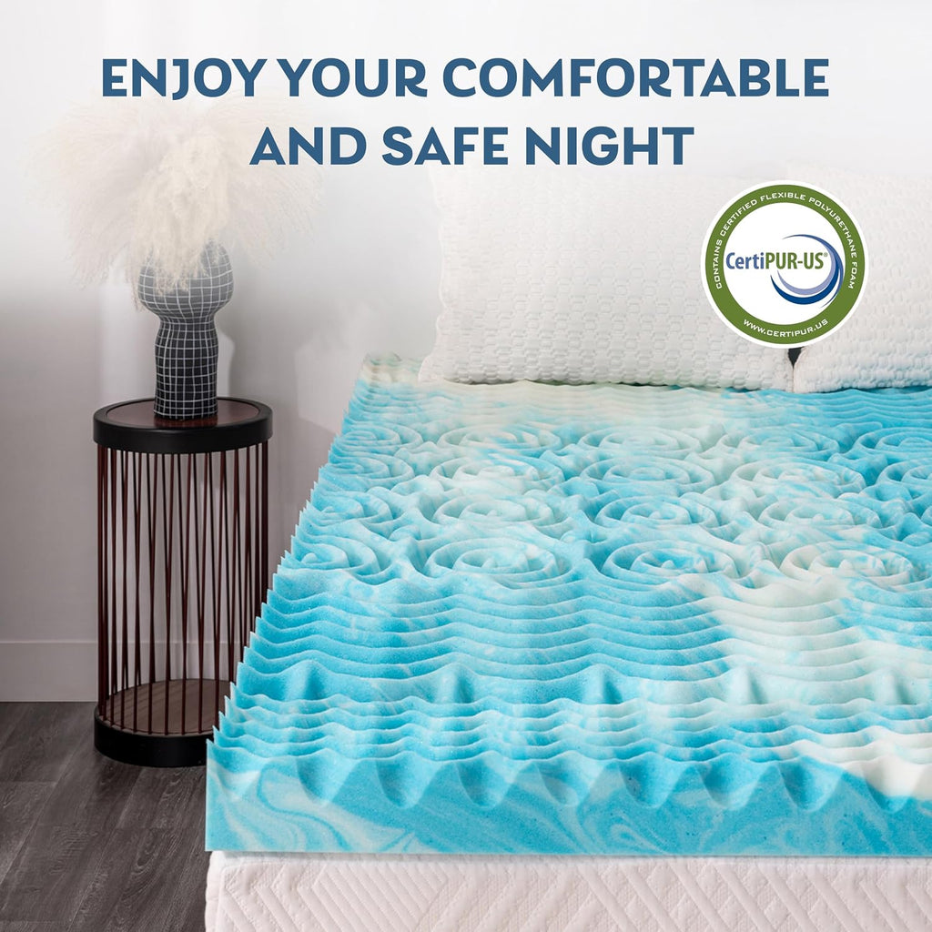 2 Inch Queen 5-Zone Gel Memory Foam Egg Crate Mattress Topper | Cooling Gel Infused Bed Topper for Pressure Relief