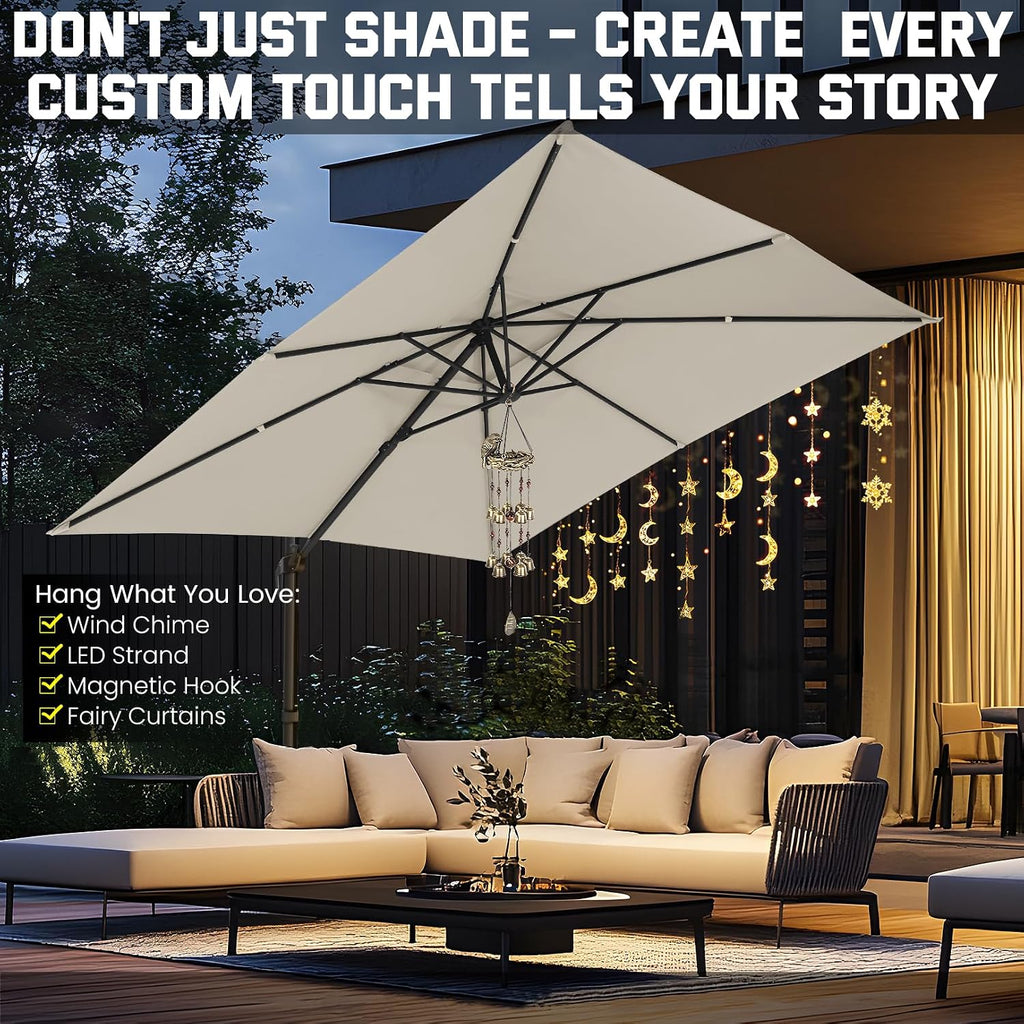 Outdoor Patio Umbrella - 10ft Cantilever Umbrella Heavy Duty Offset Umbrellas with Stand - Beige