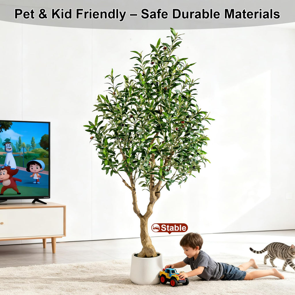 6FT Faux Olive Tree with Tall Exquisite Planter Artificial Olive Tree Tall, Potted Fake Olive Plant with 1260 Real