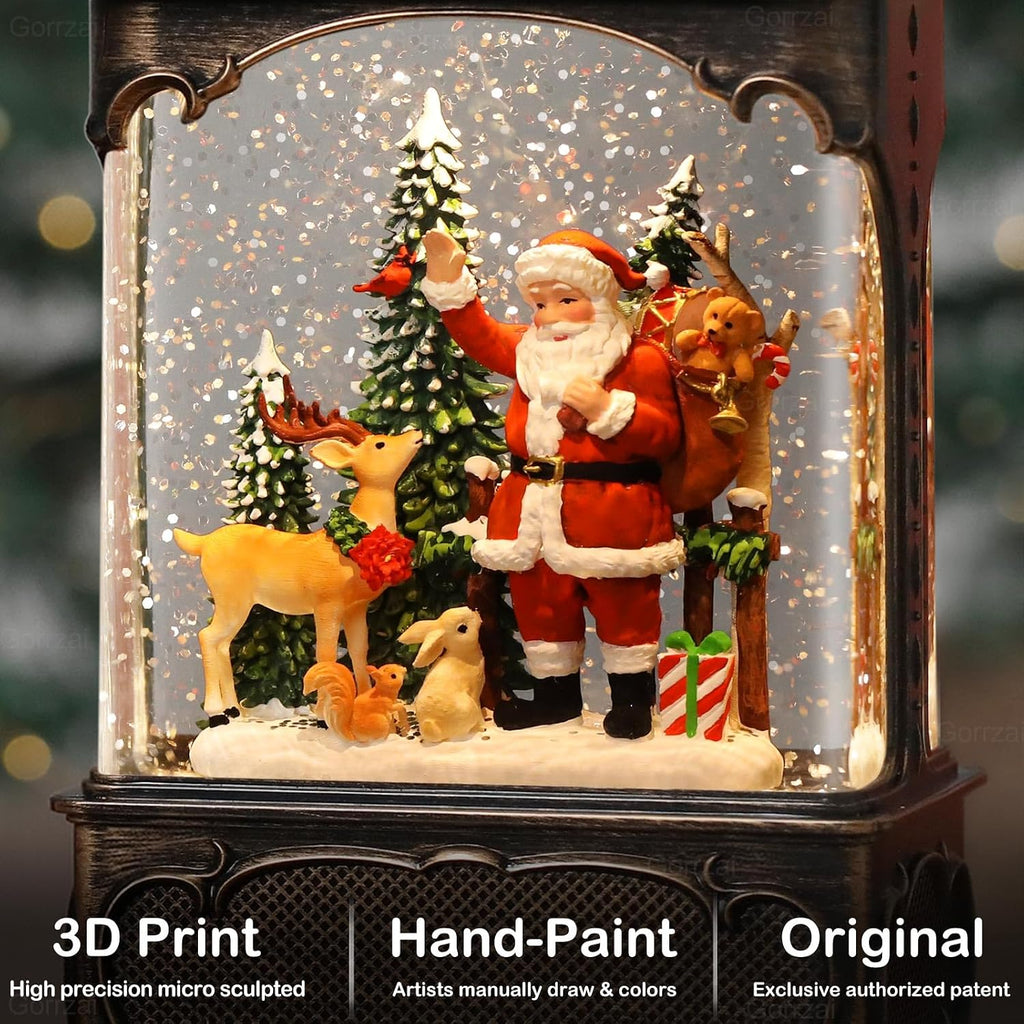 Santa Snow Globe Lantern Christmas Snow Globes, Lighted Christmas Decorations Indoor with Music Timer Swirling