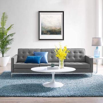 Loft Tufted Button Faux Leather Upholstered Sofa in Silver Gray