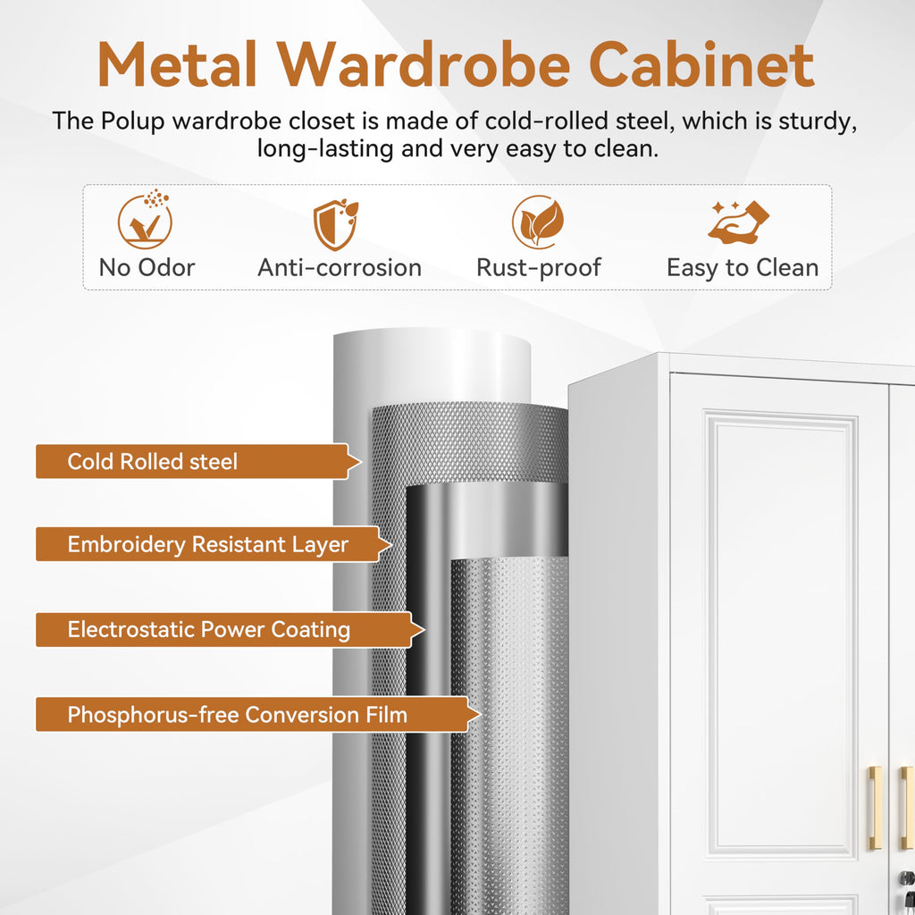71" Tall Metal Armoire Wardrobe Closet with Doors and Lock
