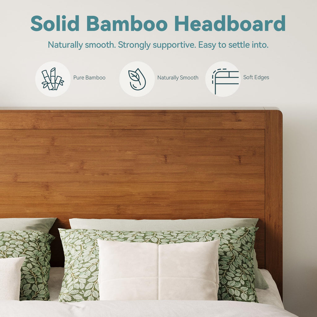 Bamboo Platform Bed Frame, Japanese Joinery, Rustic Brown