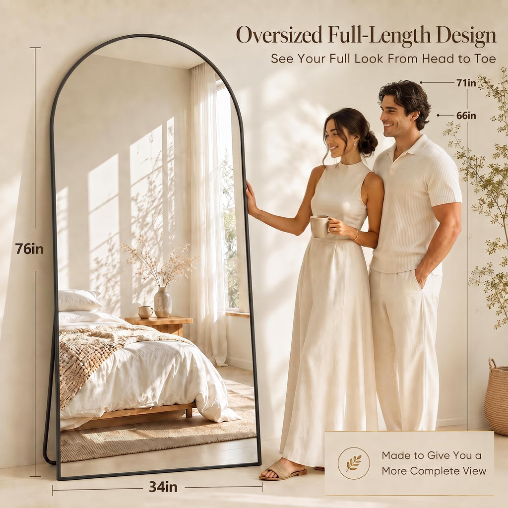 76"x34" Arched Full Length Mirror, Large Floor Mirror, Black