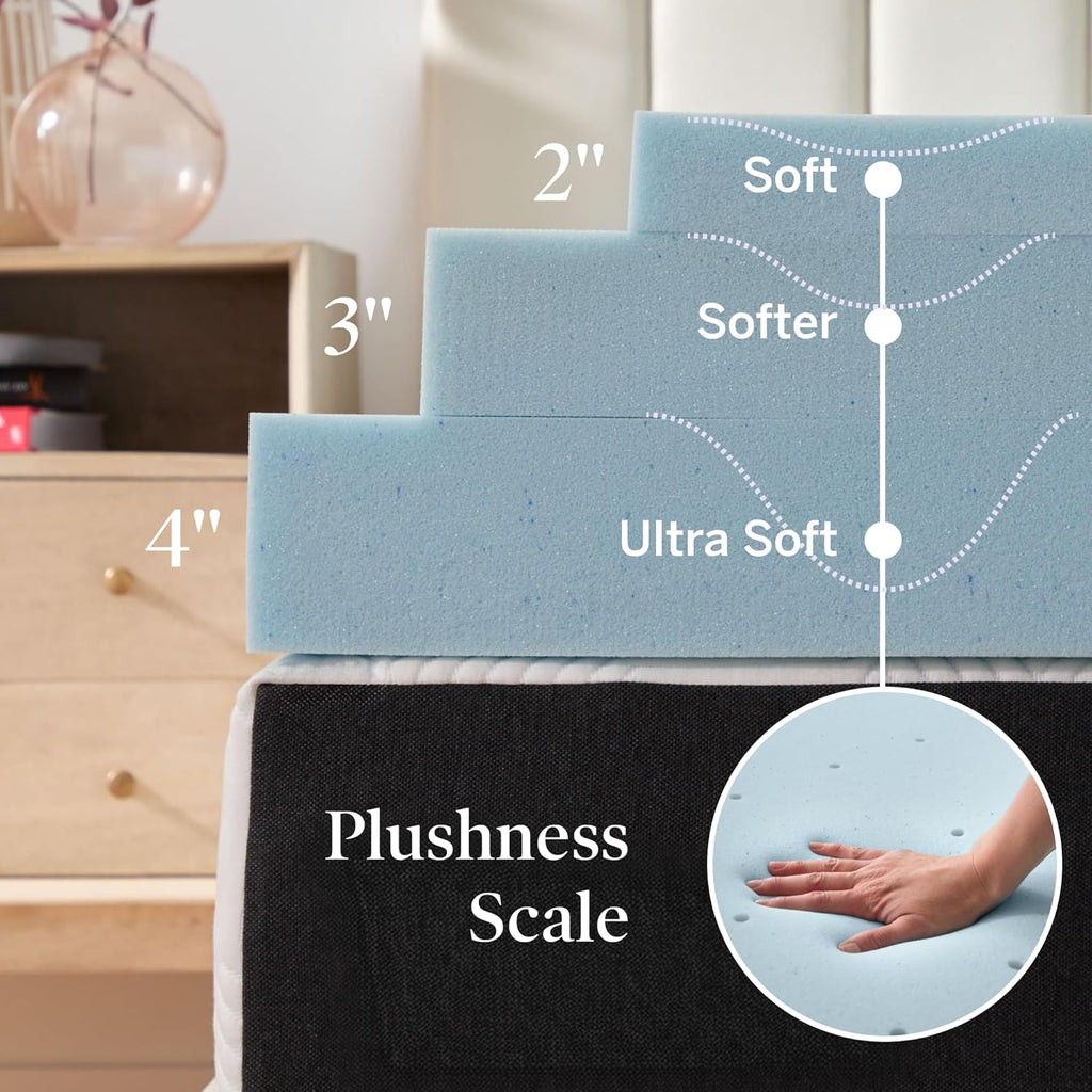4 Inch Memory Foam Mattress Topper, Queen Size - Cooling Gel Bed Topper - Preassure-Relieving Ultra Plush Feel